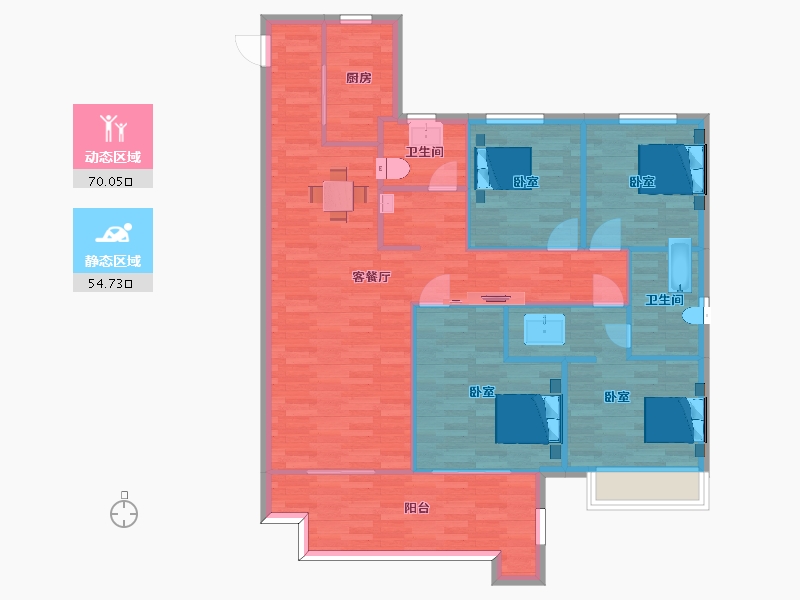 陕西省-西安市-保利和光尘樾一期13号楼E户型143m²-114.00-户型库-动静分区