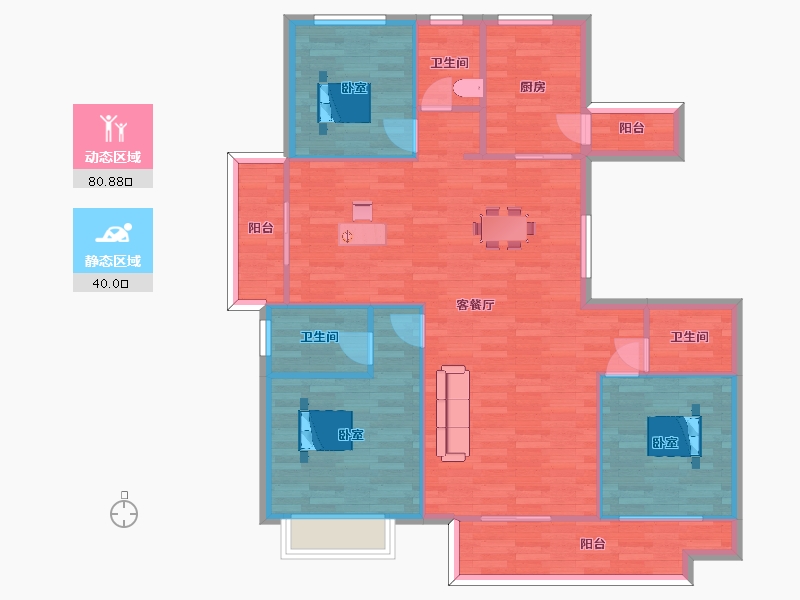 陕西省-西安市-沣水云间139㎡-110.55-户型库-动静分区