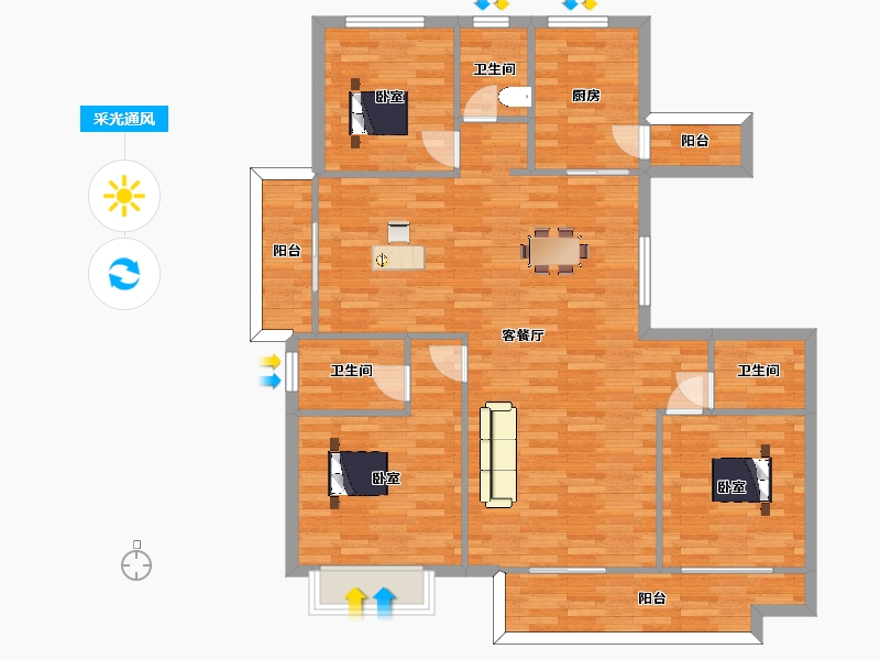 陕西省-西安市-沣水云间139㎡-110.55-户型库-采光通风