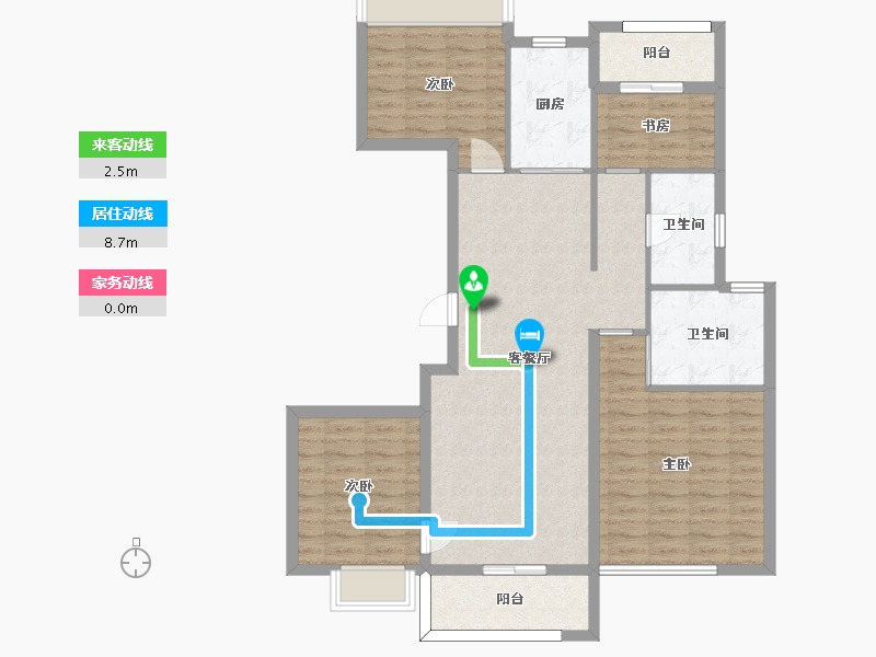 江苏省-苏州市-宝龙名仕豪庭E户型128.85m²-103.08-户型库-动静线