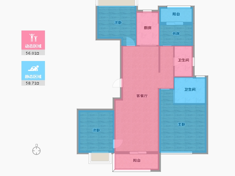 江苏省-苏州市-宝龙名仕豪庭E户型128.85m²-103.08-户型库-动静分区