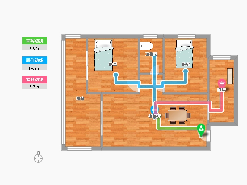 陕西省-西安市-水一方观河84㎡-68.60-户型库-动静线