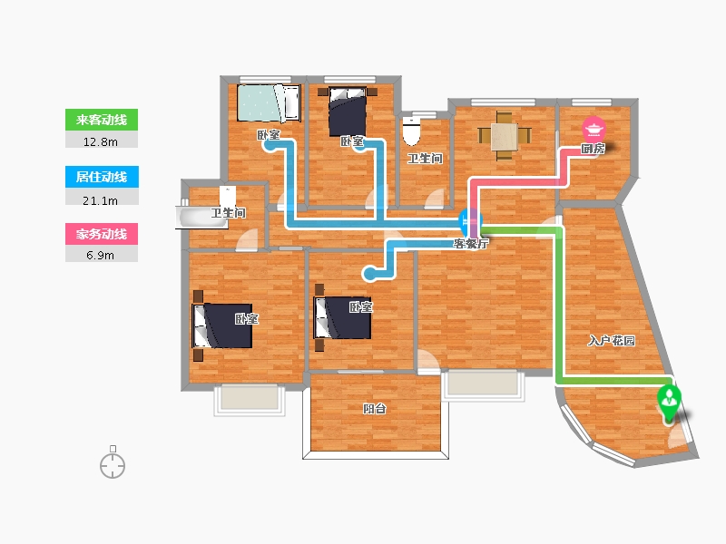 陕西省-西安市-水一方观河166㎡-144.85-户型库-动静线