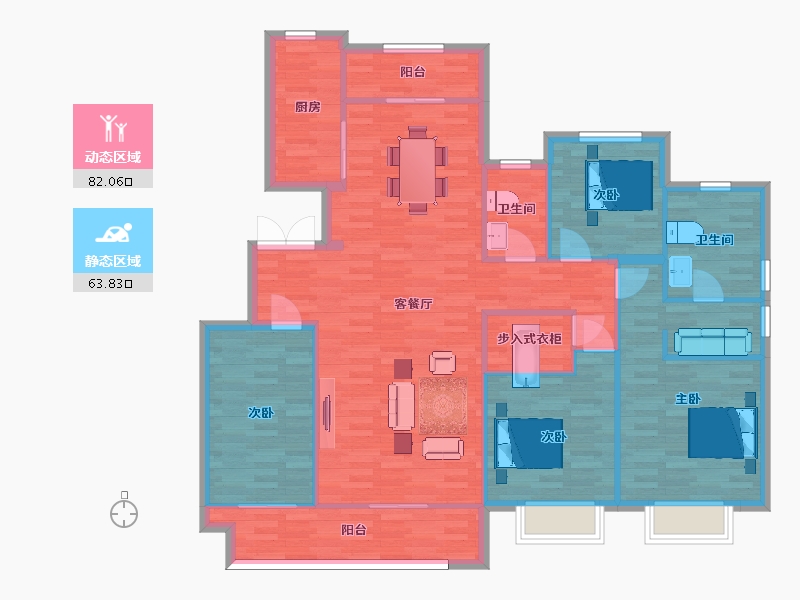 陕西省-西安市-当代惠尔满堂悦MOMΛ2,3,5号楼洋房167m²-133.45-户型库-动静分区