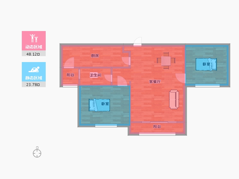 陕西省-西安市-黄冈学府城北区二期7号楼82㎡-65.12-户型库-动静分区