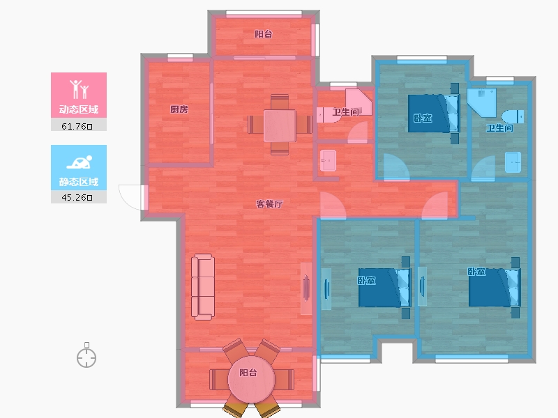 陕西省-西安市-黄冈学府城122㎡-97.26-户型库-动静分区