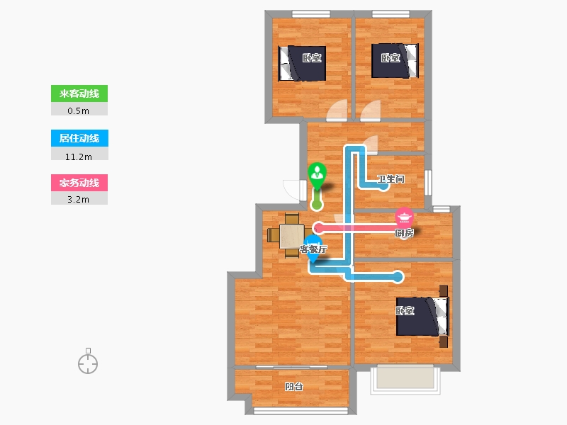 陕西省-西安市-渭水豪庭98㎡-75.24-户型库-动静线