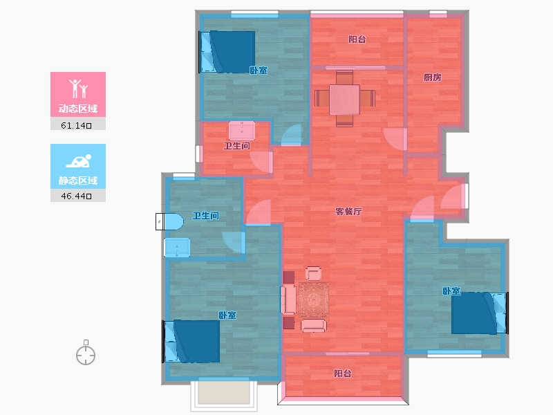 陕西省-西安市-渭水豪庭123.98㎡-97.96-户型库-动静分区