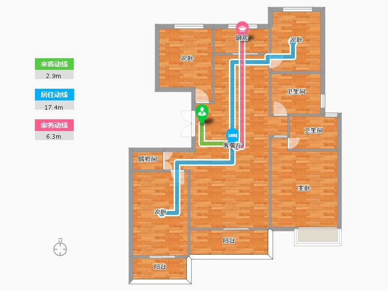 陕西省-西安市-隆基泰和万和郡2号楼,4号楼洋房160m²-126.79-户型库-动静线