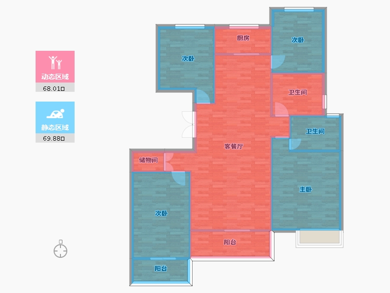 陕西省-西安市-隆基泰和万和郡2号楼,4号楼洋房160m²-126.79-户型库-动静分区