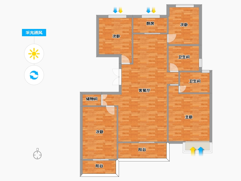 陕西省-西安市-隆基泰和万和郡2号楼,4号楼洋房160m²-126.79-户型库-采光通风