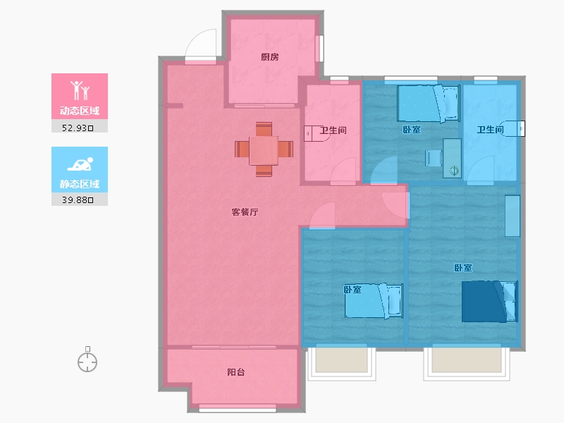 陕西省-西安市-奥园誉峯1号楼,5号楼,2号楼B户型105m²-84.73-户型库-动静分区