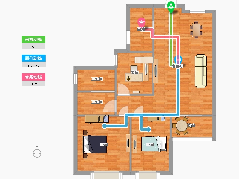 陕西省-西安市-白桦林家愿5号楼C2户型98m²-78.00-户型库-动静线