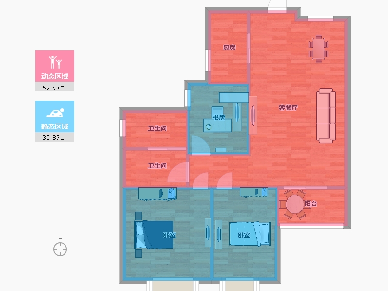 陕西省-西安市-白桦林家愿5号楼C2户型98m²-78.00-户型库-动静分区