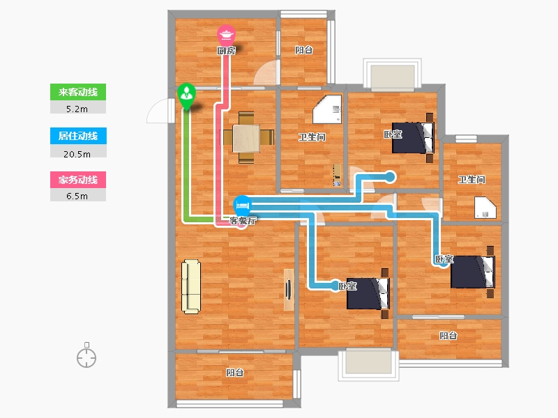 陕西省-西安市-鹿园华府4号楼124㎡-99.00-户型库-动静线