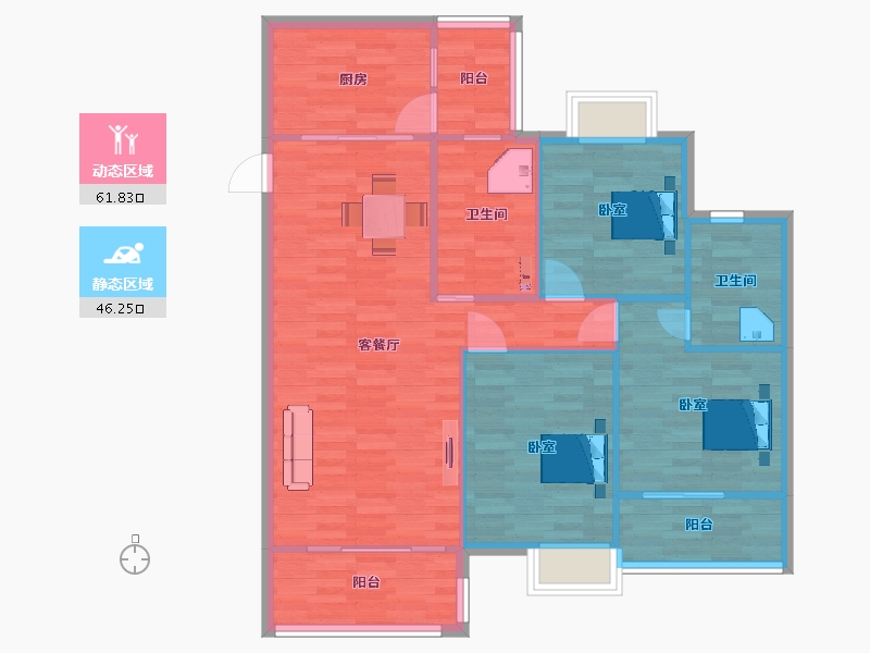 陕西省-西安市-鹿园华府4号楼124㎡-99.00-户型库-动静分区