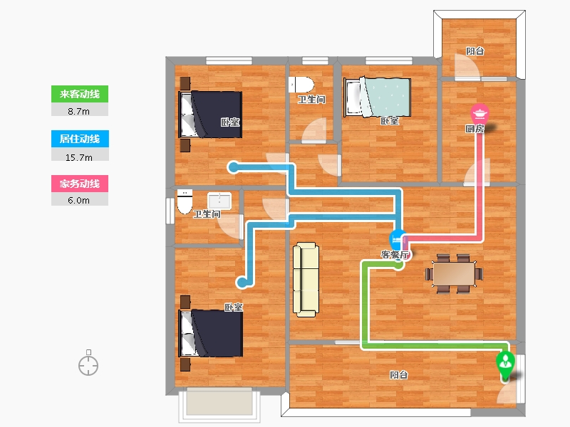 陕西省-西安市-奥韵华府K4户型130m²-106.08-户型库-动静线