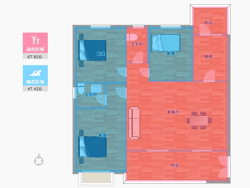 陕西省-西安市-奥韵华府K4户型130m²-106.08-户型库-动静分区