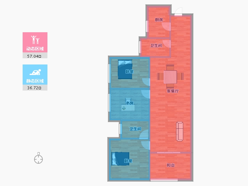 陕西省-西安市-奥韵华府K5户型111m²-85.47-户型库-动静分区