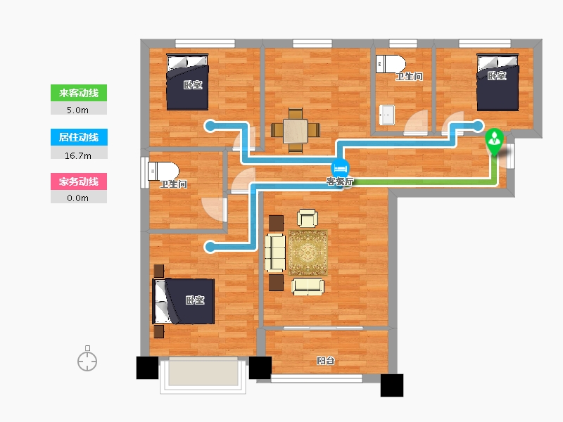 陕西省-西安市-逸景佲园1号楼116㎡-76.86-户型库-动静线