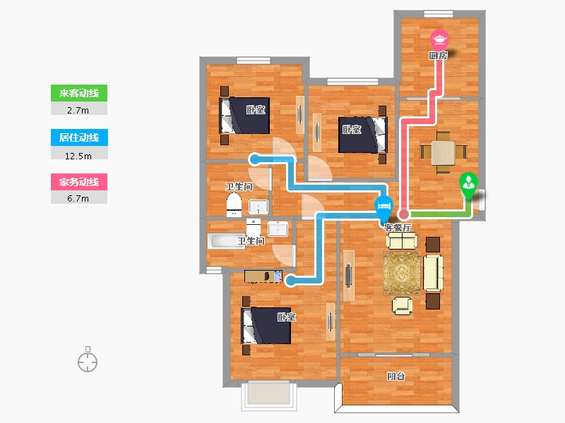 陕西省-西安市-嘉园蓝湖九郡31号楼,52号楼B1-1-124㎡-99.00-户型库-动静线