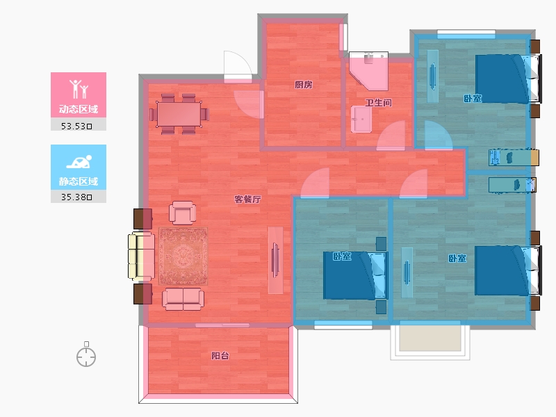 陕西省-西安市-嘉园蓝湖九郡37号楼B1-101㎡-80.99-户型库-动静分区