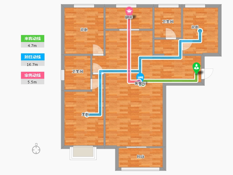 陕西省-西安市-观园壹号4号楼A1户型123m²-98.61-户型库-动静线