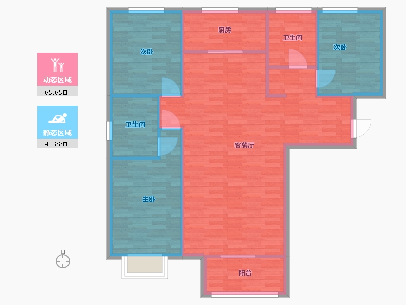 陕西省-西安市-观园壹号4号楼A1户型123m²-98.61-户型库-动静分区