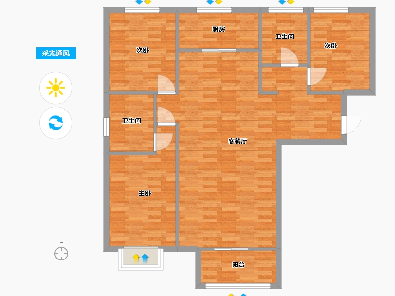 陕西省-西安市-观园壹号4号楼A1户型123m²-98.61-户型库-采光通风