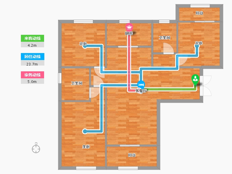 陕西省-西安市-观园壹号5号楼B1户型129m²-102.99-户型库-动静线