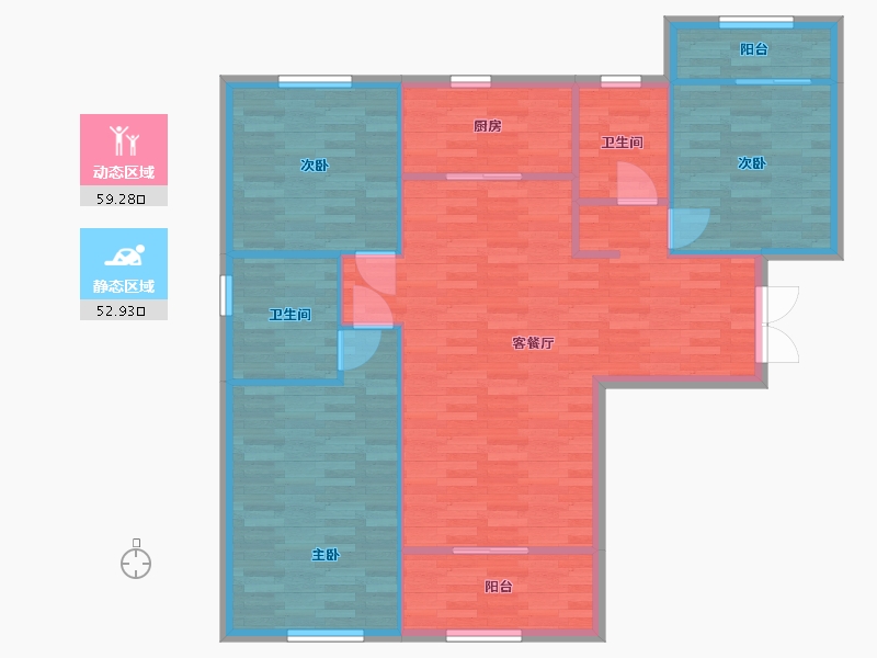 陕西省-西安市-观园壹号5号楼B1户型129m²-102.99-户型库-动静分区