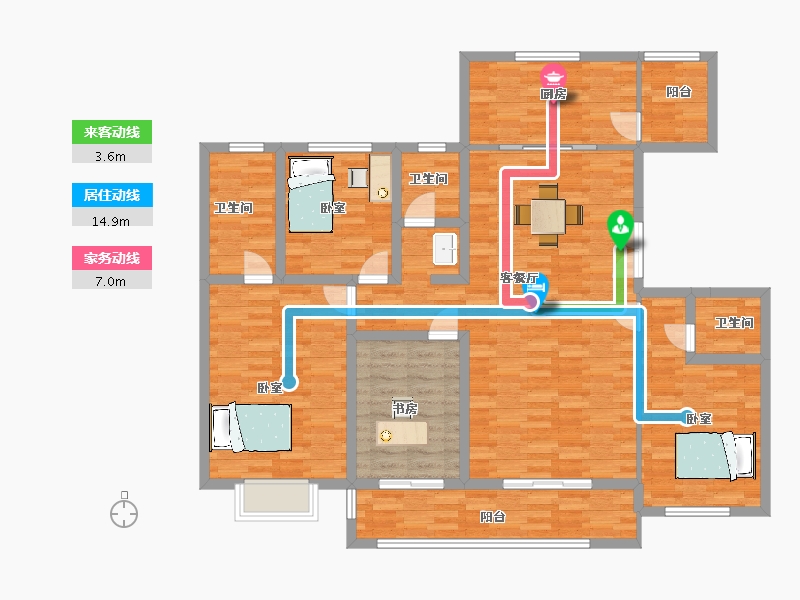 陕西省-西安市-中远白鹿汀洲175㎡-130.63-户型库-动静线