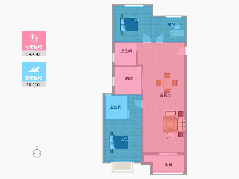 陕西省-西安市-金地格林云上17号楼,16号楼118㎡-83.20-户型库-动静分区