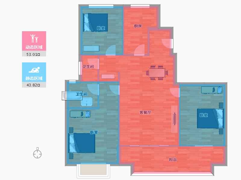 陕西省-西安市-福星惠誉美术城云玺16号楼,17号楼118㎡-99.34-户型库-动静分区