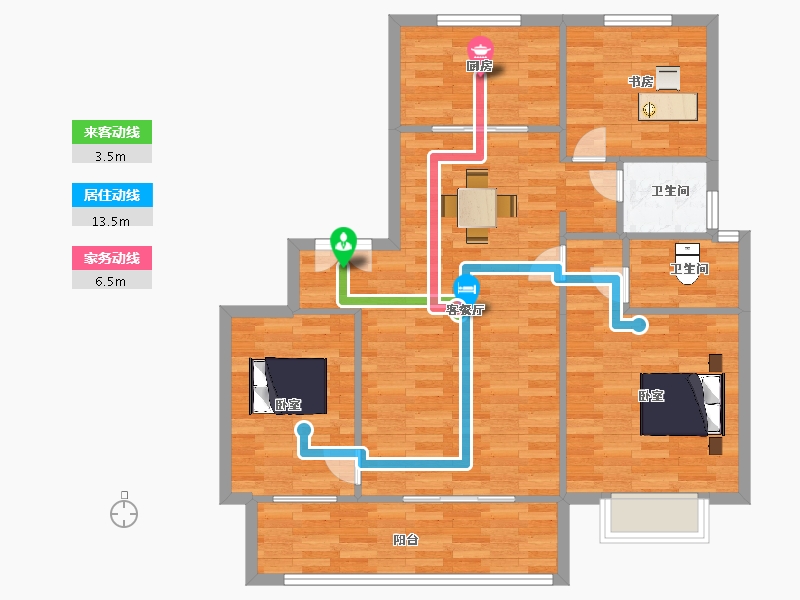 陕西省-西安市-紫薇万科大都会六期10,11,12号楼129㎡-96.00-户型库-动静线