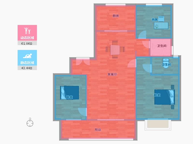 陕西省-西安市-紫薇万科大都会六期10,11,12号楼129㎡-96.00-户型库-动静分区