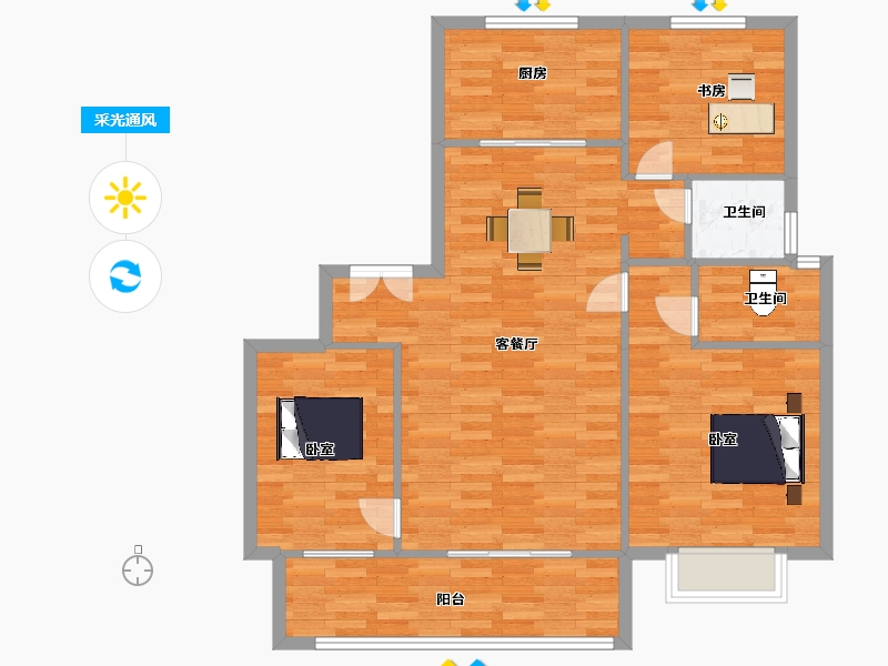 陕西省-西安市-紫薇万科大都会六期10,11,12号楼129㎡-96.00-户型库-采光通风