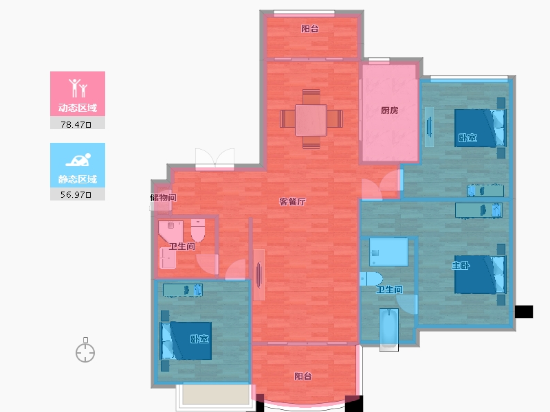 陕西省-西安市-星河湾3号楼173㎡-124.98-户型库-动静分区