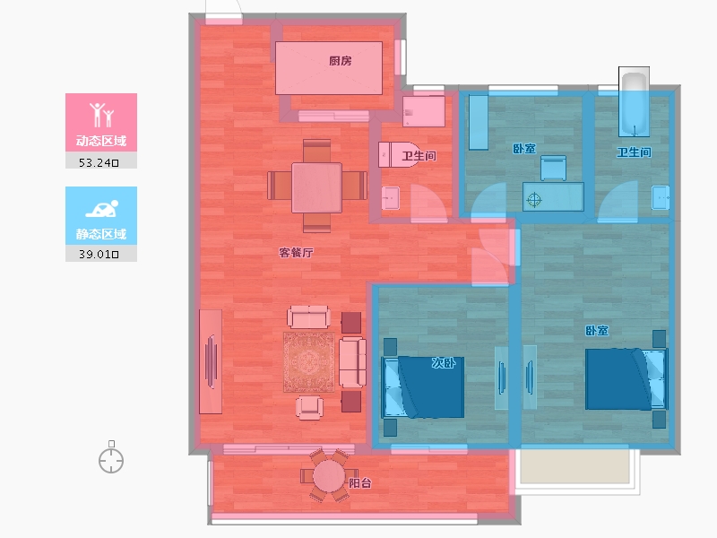 陕西省-西安市-西安金辉城D地块33号楼D2户型111m²-82.00-户型库-动静分区