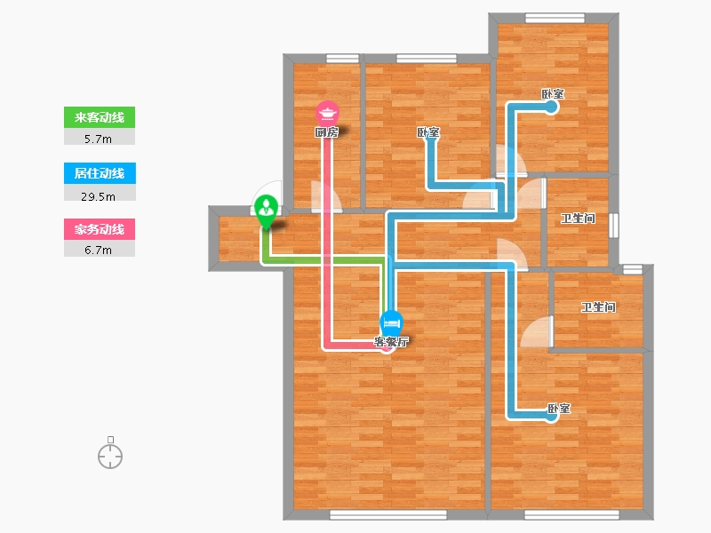 陕西省-西安市-中南菩悦东望城1号楼B户型120m²-95.72-户型库-动静线