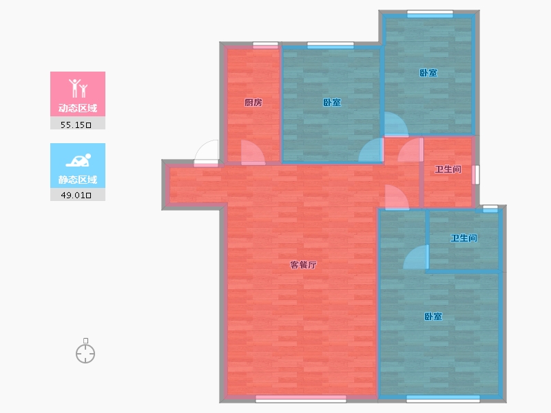 陕西省-西安市-中南菩悦东望城1号楼B户型120m²-95.72-户型库-动静分区