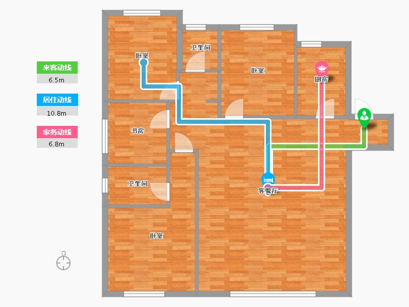 陕西省-西安市-中南菩悦东望城2号楼,3号楼C户型139m²-110.87-户型库-动静线