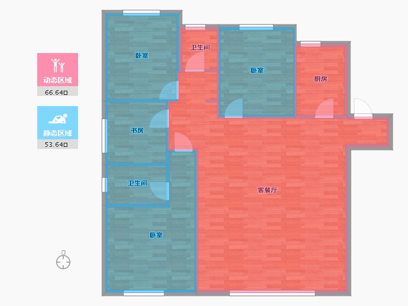 陕西省-西安市-中南菩悦东望城2号楼,3号楼C户型139m²-110.87-户型库-动静分区