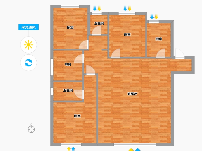 陕西省-西安市-中南菩悦东望城2号楼,3号楼C户型139m²-110.87-户型库-采光通风