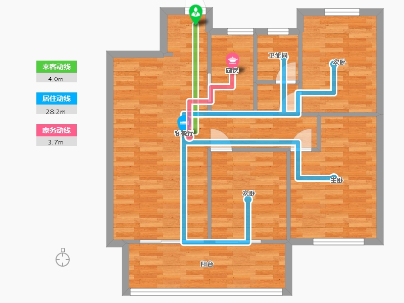 陕西省-西安市-中南菩悦东望城1,2,3,5号楼A户型93m²-74.11-户型库-动静线