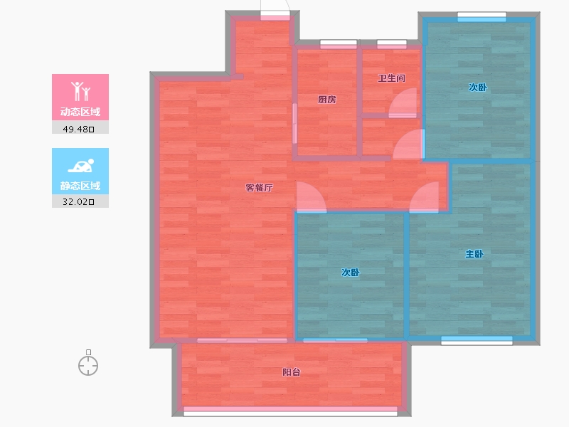 陕西省-西安市-中南菩悦东望城1,2,3,5号楼A户型93m²-74.11-户型库-动静分区