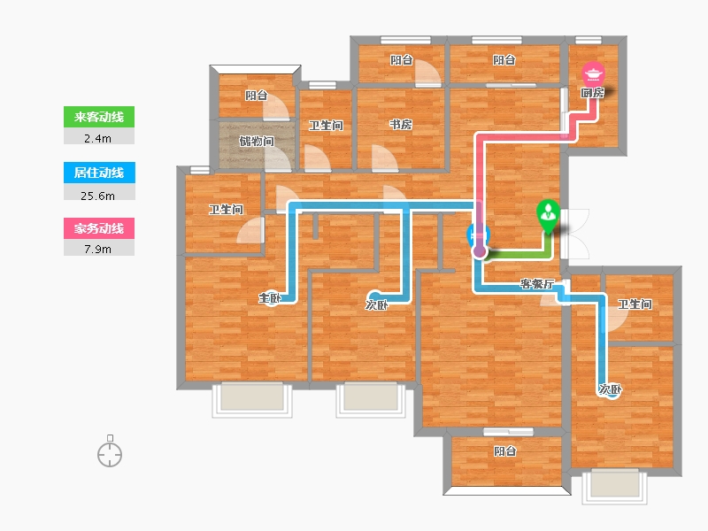 陕西省-西安市-雅居乐湖居笔记玺著户型G区3号楼160m²-131.70-户型库-动静线