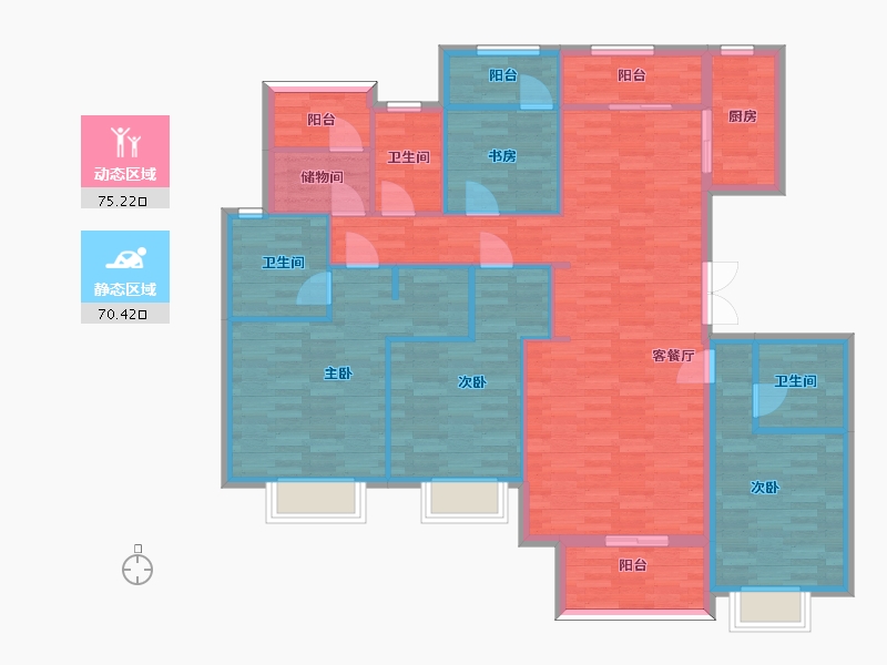 陕西省-西安市-雅居乐湖居笔记玺著户型G区3号楼160m²-131.70-户型库-动静分区