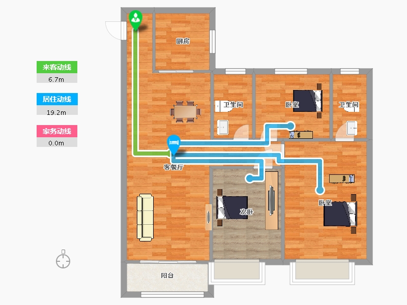 陕西省-西安市-凤栖云筑2号楼,5号楼A户型115m²-92.00-户型库-动静线