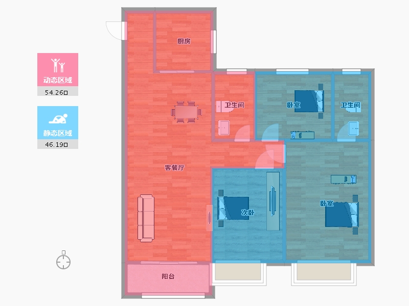 陕西省-西安市-凤栖云筑2号楼,5号楼A户型115m²-92.00-户型库-动静分区